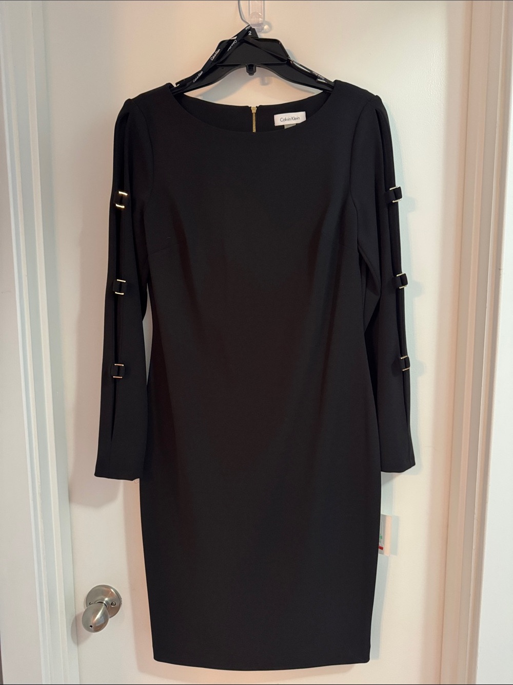 Calvin Klein Black Long-Sleeve Buckle-Accent Sheath Dress